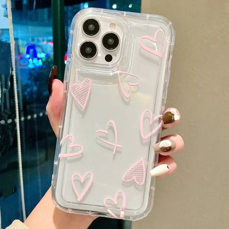 Case For iPhone 13 Cases iPhone 11 Cases Heart Pink Air Cushion Phone Case For iPhone 16 15 14 Pro Max 12 XS XR X 7 8 Plus Cover