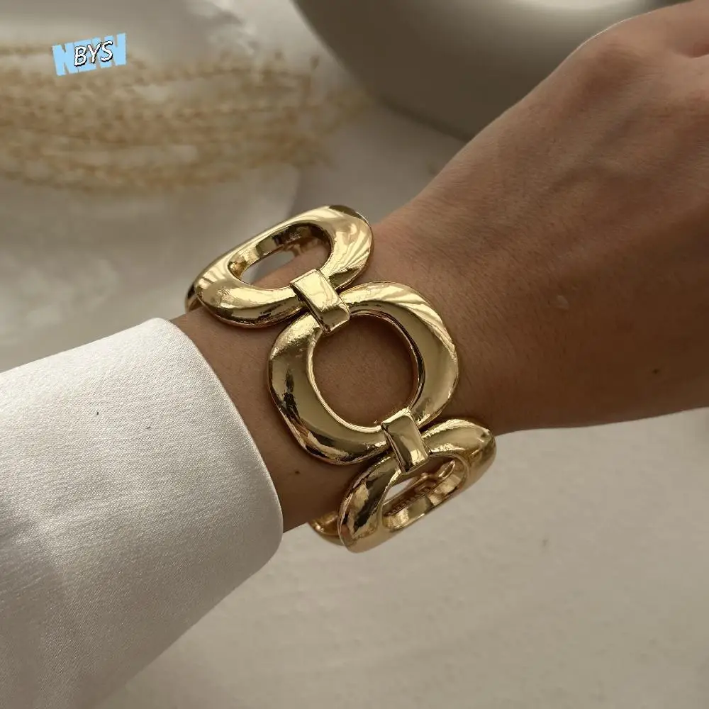 

Vintage Hip Hop Bracelets Gold Silver Water Drop Geometric Spring Bangles Irregular Hollow Round Cuff Wide Bangles