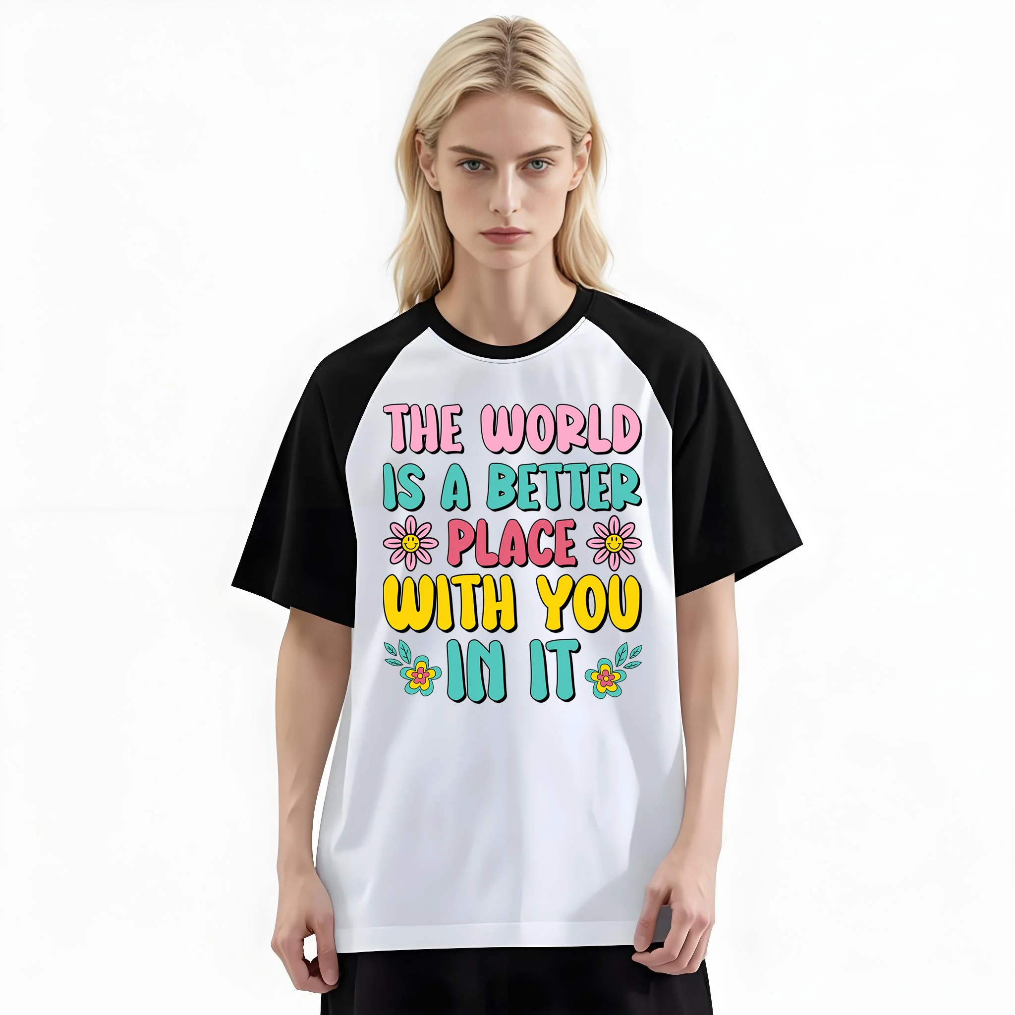 Women'S Fashion Raglan Sleeve T-Shirt, The World Is A Better Place With You In It Printed, Summer Casual Comfortable Tee, Women'S Everyday Short-Sleeve Top