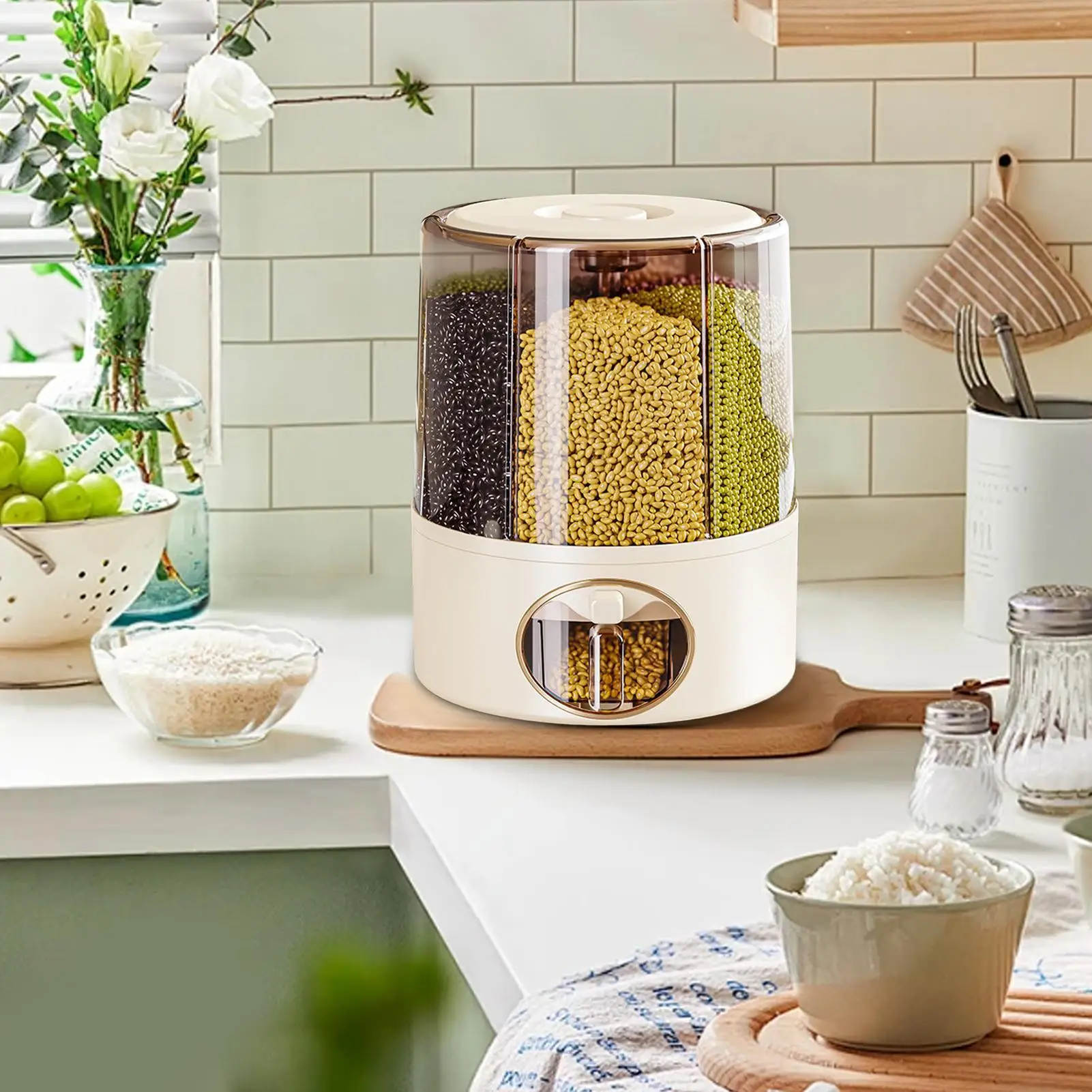 Dispenser Beras Ember Beras Dapat Diputar Barel Kedap Udara Aman untuk Makanan dengan Pemisah Anti Agas Anti Kelembapan untuk Dapur Restoran