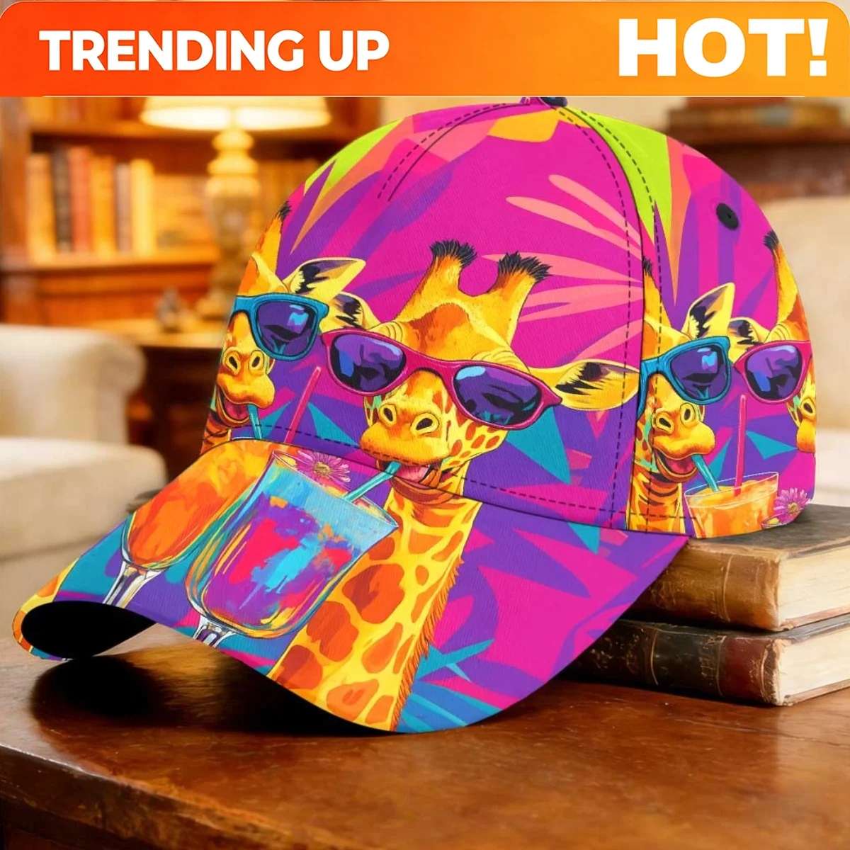 Customization 1pc Cool Giraffes Tropical Drinks Baseball Cap Lightweight Fishing Vacation Golf Cap Urban Fashion Street Style Dr