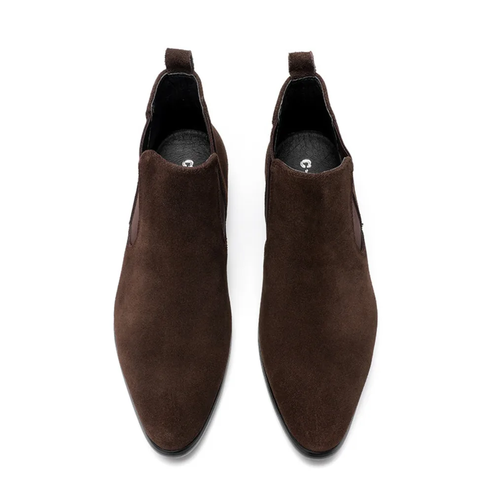 Vintage Retro Boots for Men Casual Versatile British Style Pointed Toe Ankle Boots Suede Leather High Top Boots
