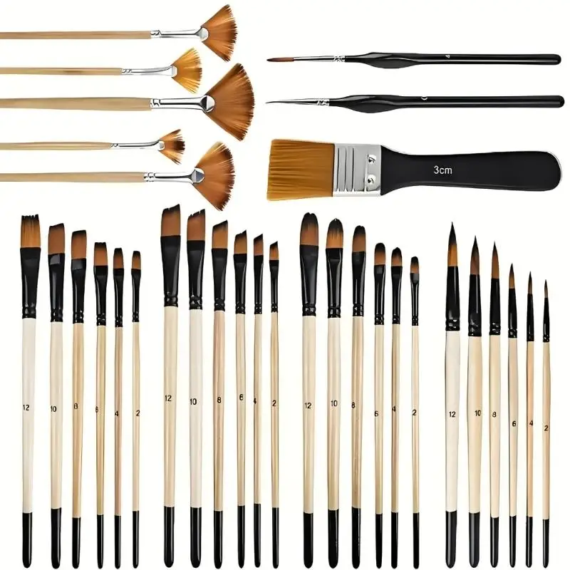 R53C Handle Nylon Hair Bristles Paint Brush For Drawing on Canvas Stone Ceramics
