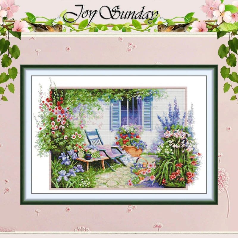 

A Courtyard Filled With Flowers Patterns Counted Cross Stitch Set 11CT 14CT 16CT Stamped Cross-stitch Kit Embroidery Needlework