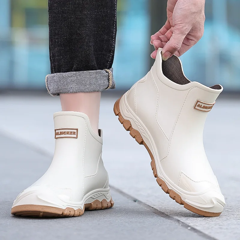 Fashiona Men's Short Tube Rain Boots Anti-Slip Men's Work Boots Outdoor Fishing Waterproof Shoes Labor Protectio Rubber Footwear