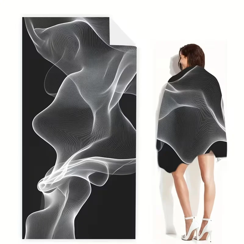 Simple Line Beach Towel Fashionable Black and Gray Abstract Design Summer Beach Swimming Pool Beach Essential Item Summer Towel
