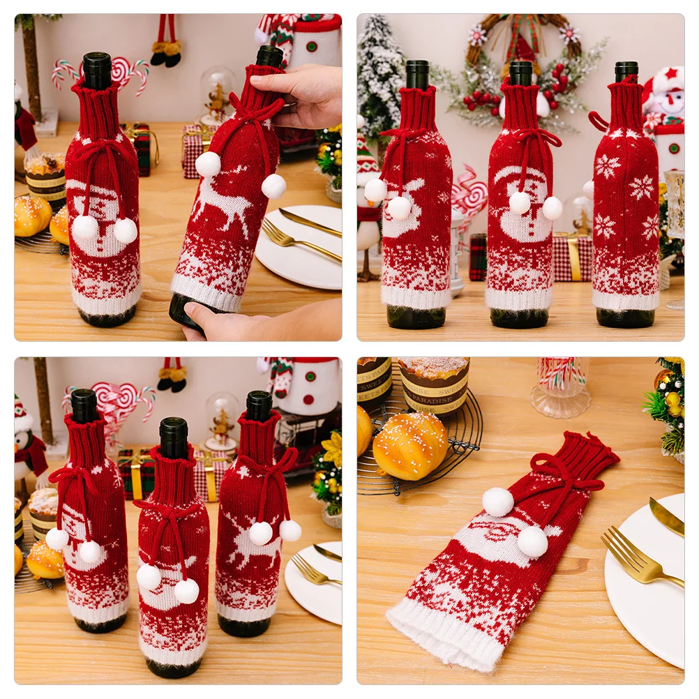 

3pcs Christmas Covers Reusable Wine Bottle Clothing Xmas Party Supplies Festive Bottle Sleeve Decorative Wine Covers For Holiday