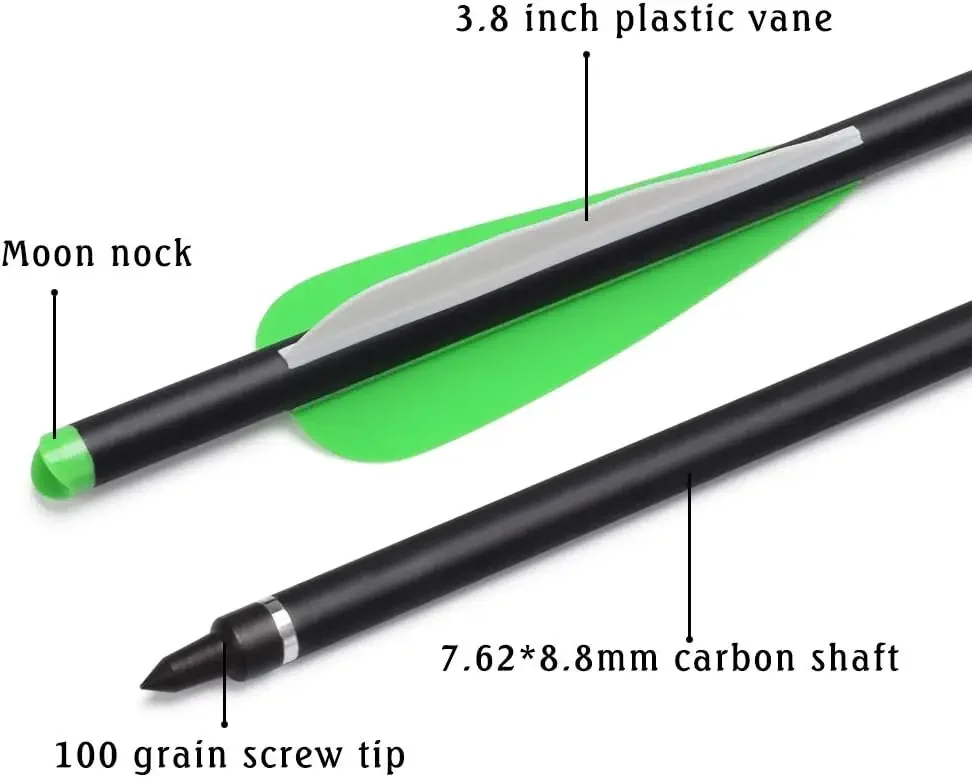 مسامير القوس والنشاب Elong مقاس 20 بوصة من الكربون مع رؤوس صيد عريضة 6 عبوات، سهام قوس ونشاب لممارسة الهدف في الصيد في الهواء الطلق