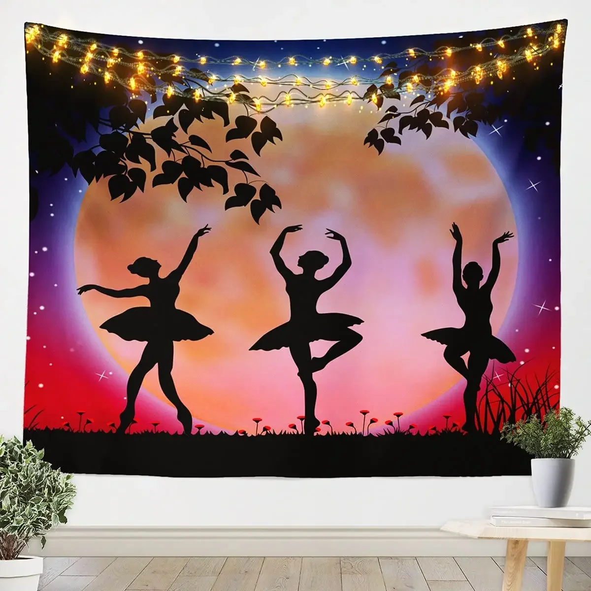 

Girls Ballet Tapestry, Night Sky Stars Moon Tapestries Ballerinas Ballet Dancer Girly Tapestry Moonlight Aesthetics Wall Hanging