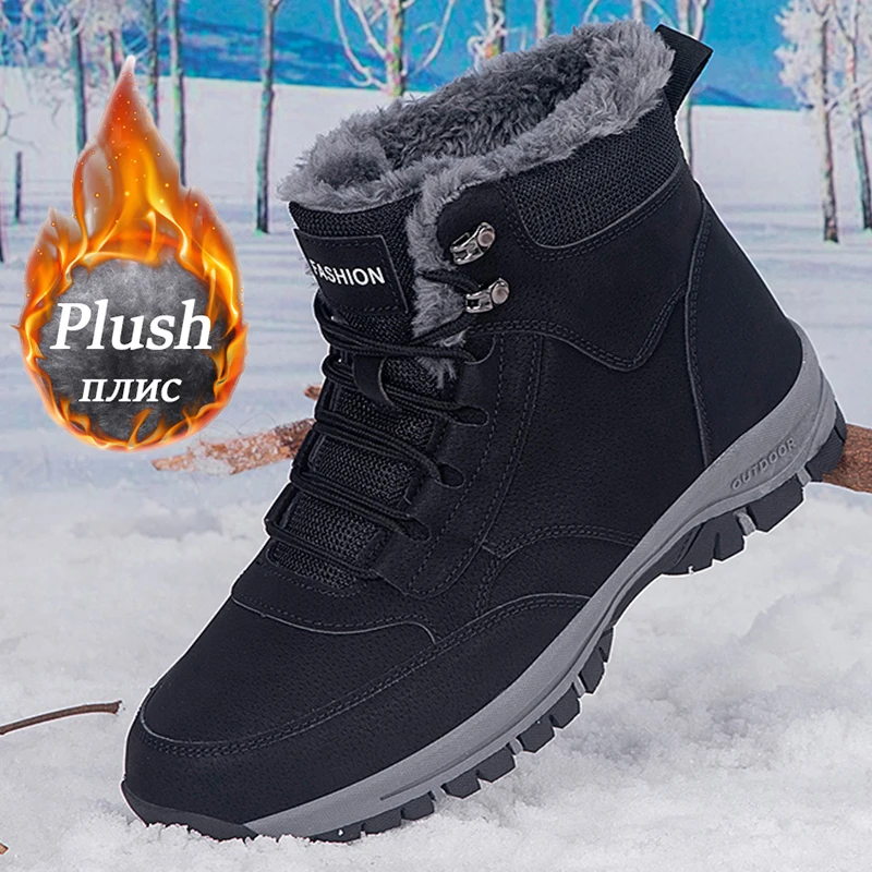 

Men's Winter Snow Boots woman's Waterproof sneakers Super Warm Men's Boots Outdoor Men Hiking Boots Work Travel Shoes Size 37-47