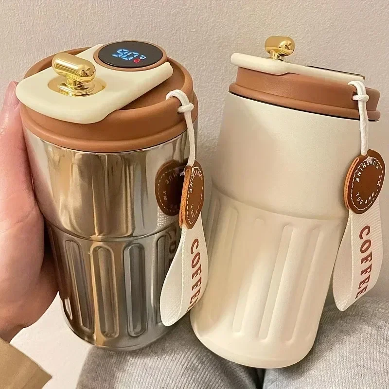 travel cup with temperature display,15.22oz stainless steel vacuum cup, portable coffee cup,summer and winter birthday gift.