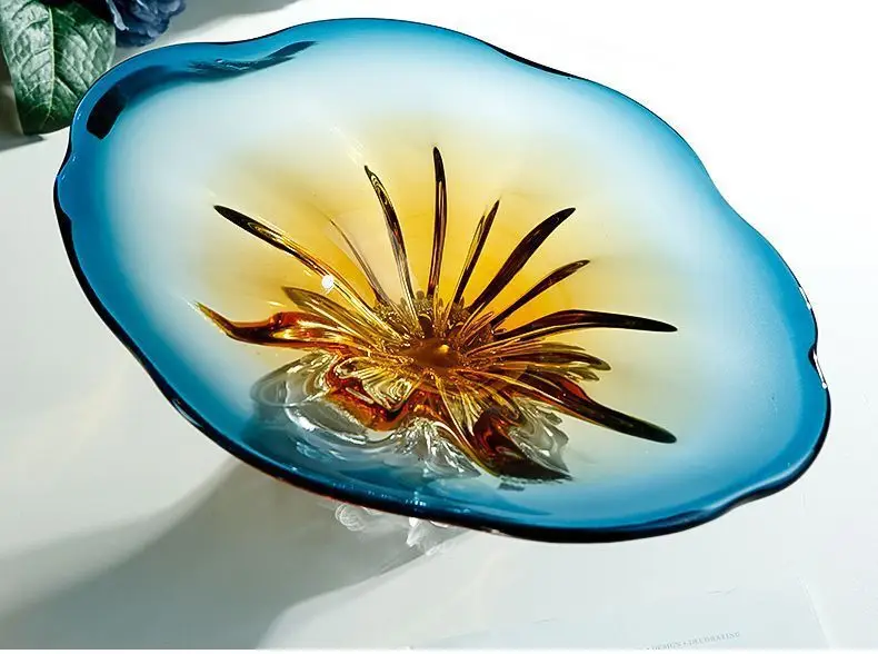 Home Light Luxury Art Gradient Glass High Foot Fruit Platter, Simple High-end Living Room Fruit Platter