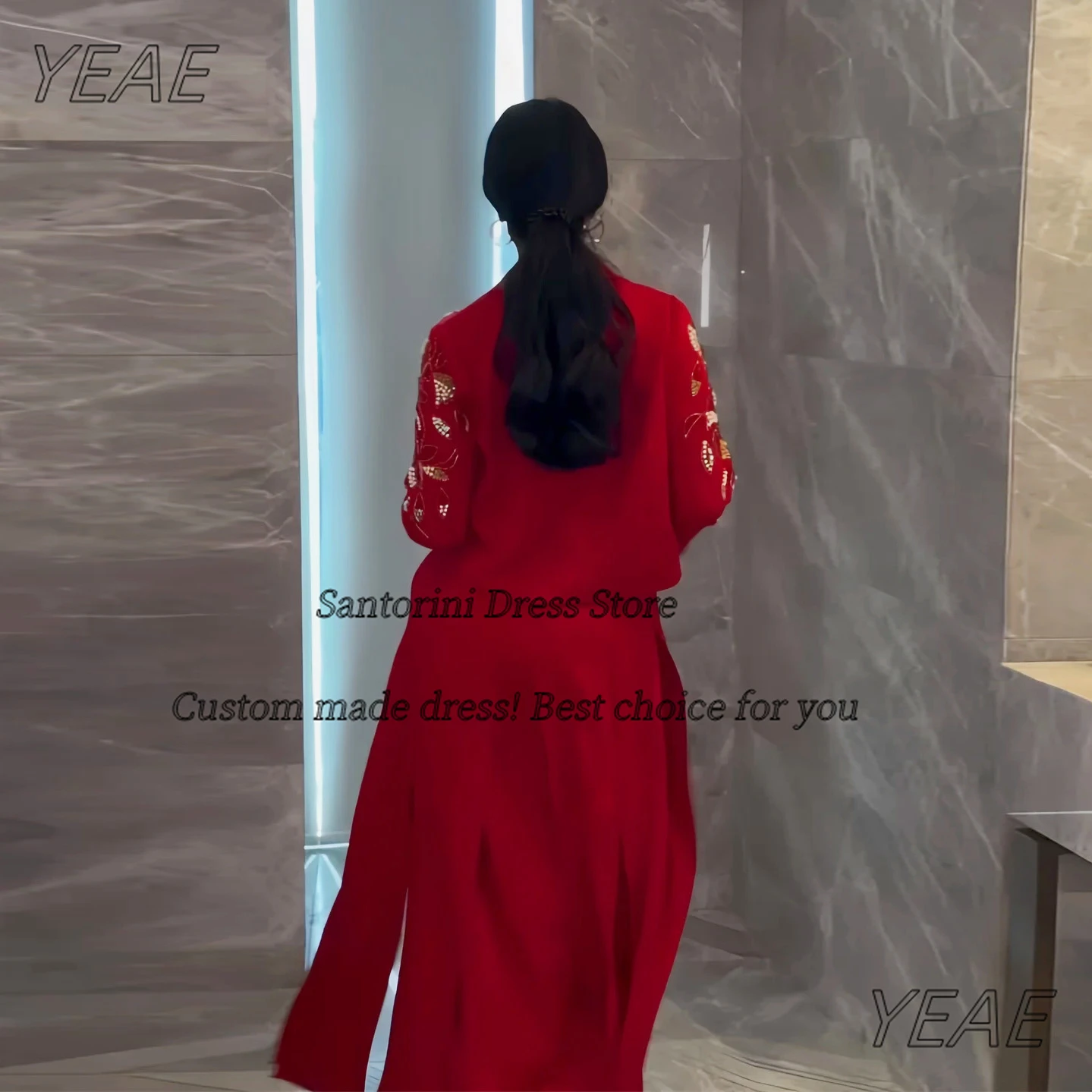 Abiti da sera con scollo a V di Santorini Giacche a maniche lunghe con perline Abito da ballo saudita Abiti da cerimonia personalizzati personalizzati personalizzati