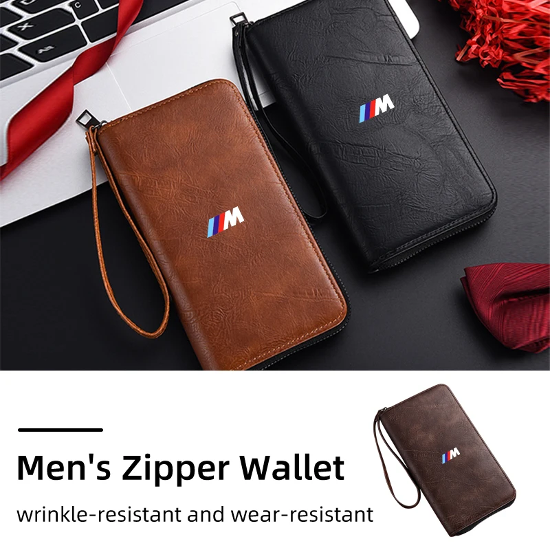 Car Logo Men's Long Purse Leather Wallet Zipper Business Handbag Card Bag For BMW F30 F10 E87 X3 X4 X5 X1 G30 G20 M3 M5