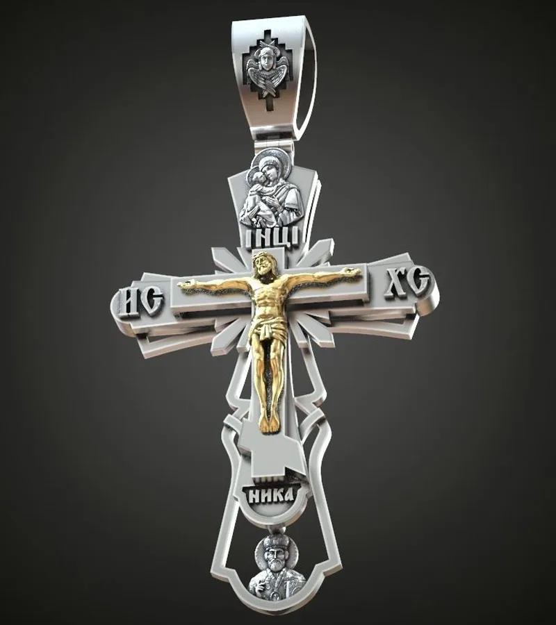 

25g Long Big Heavy Cross Orthodox White Gold Pendant For Men Customized 925 SOLID STERLING Silver Pendant