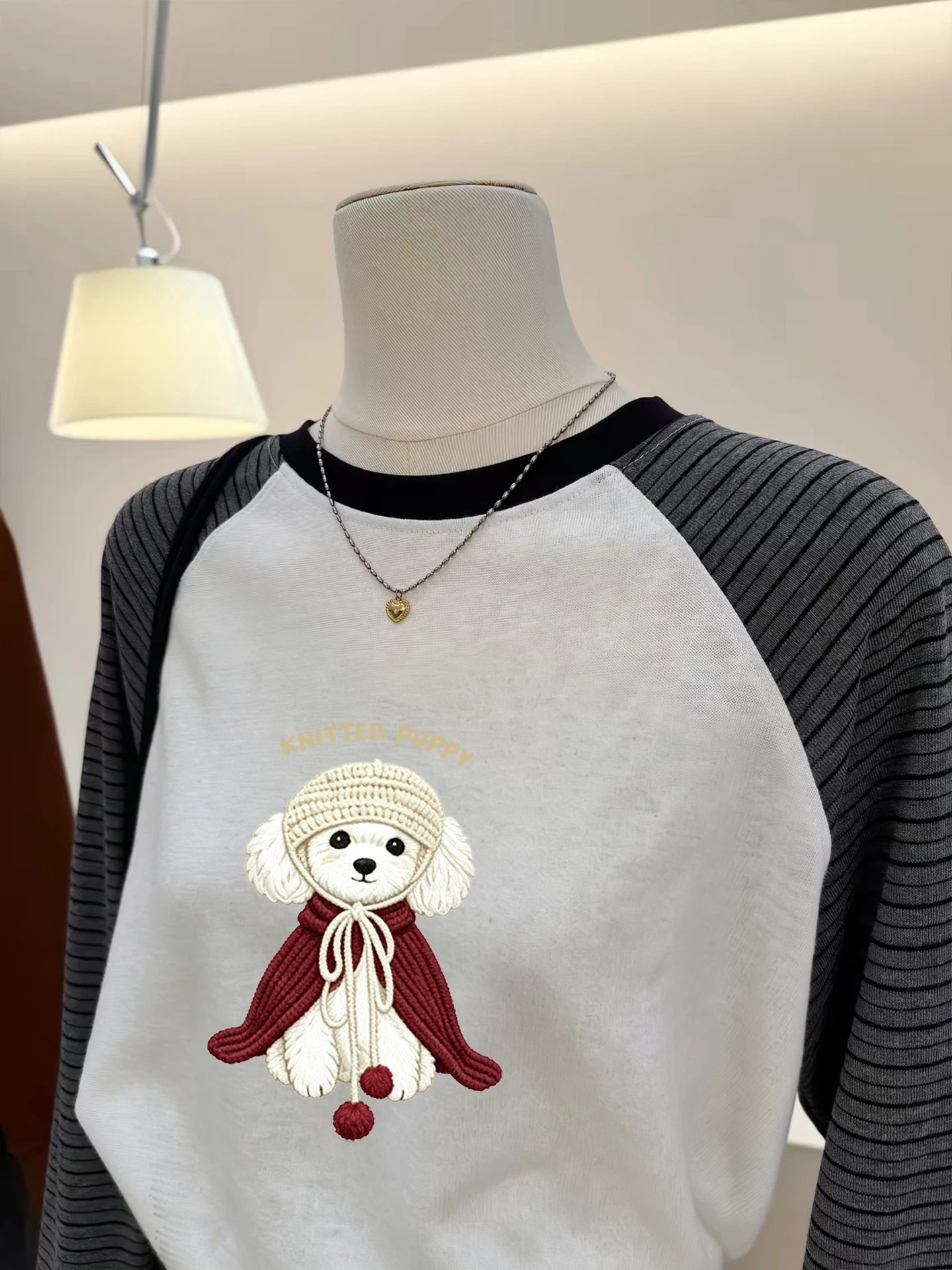 Retro American Shoulder Sleeve Splicing Anti-Aging Print Striped Long Sleeve T-Shirt Women Spring Autumn New Loose Base Shirt