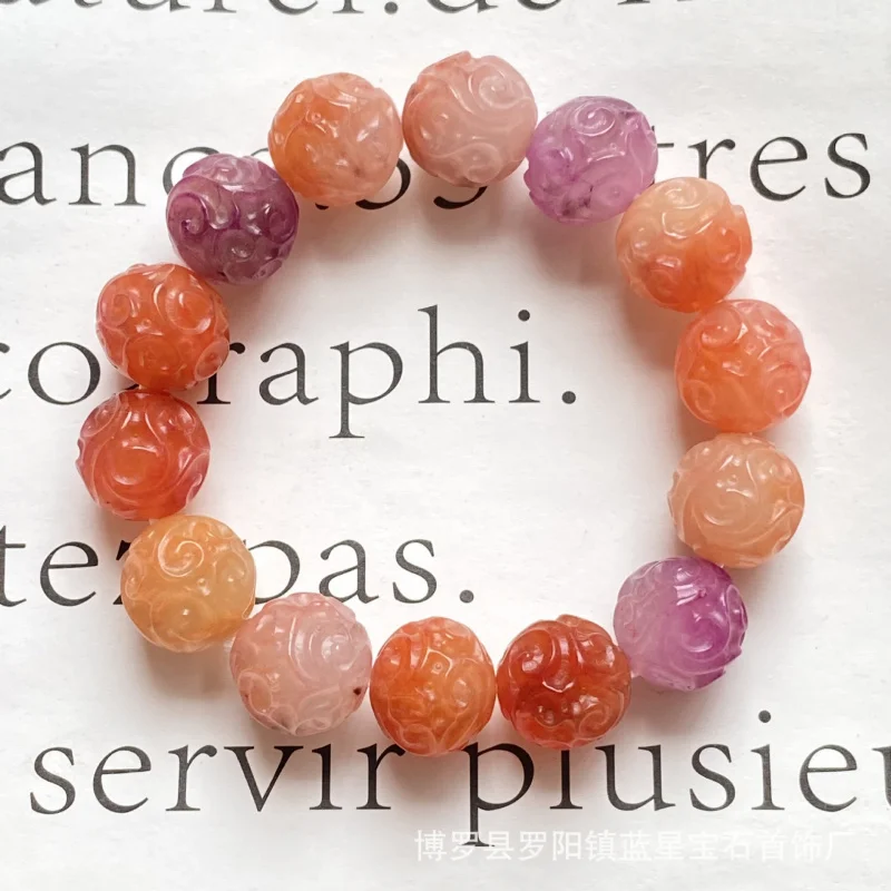 Yanyuan Grass Beads Colorful Agate Cloud Pattern Tourmaline Color Carving Ice-like Bracelet roun