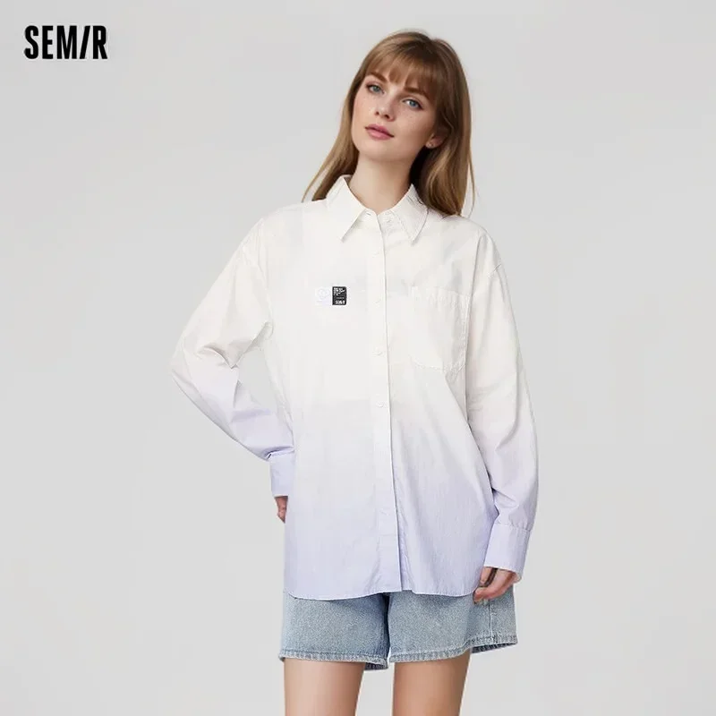 Semir 2024 Shirt Women Long-Sleeved Mid-Length Gradient Top Trendy Salty-Sweet Spring Fashion Loose Shirt Boyfriend Style