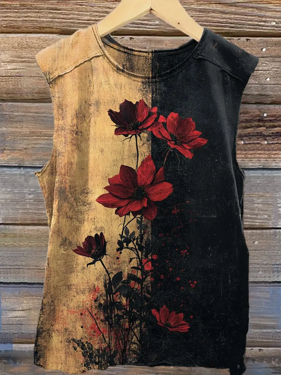 Retro Rose Flower Art 3D Printed Casual Unisex Tank Top Summer Tops T shirts