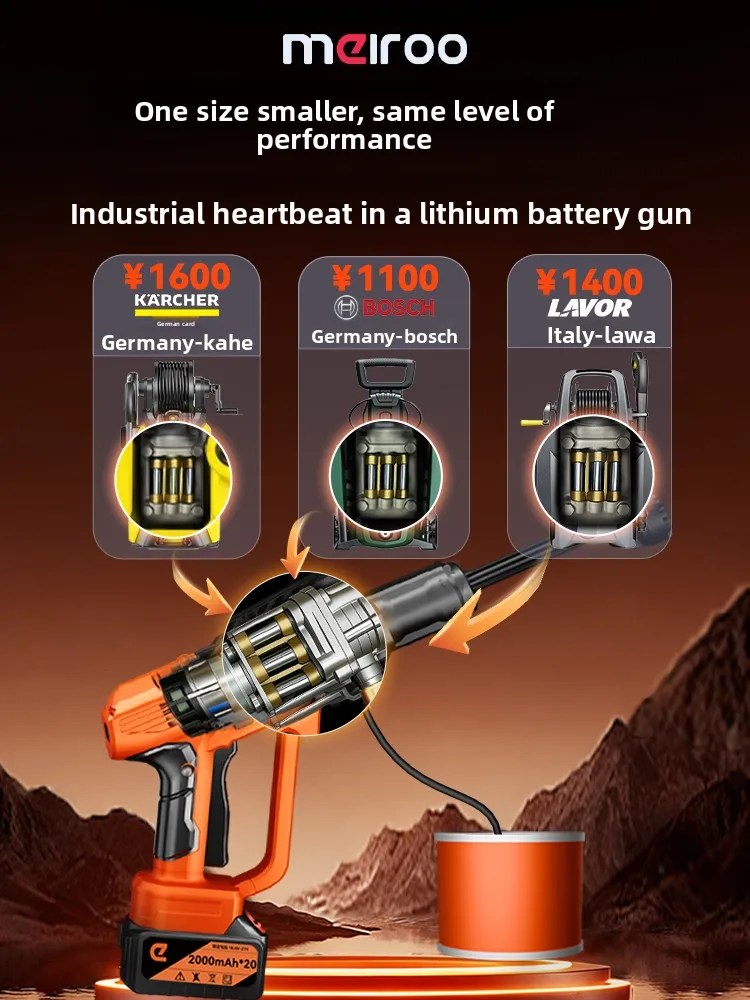 2025 نموذج جديد ثلاثة بطارية ليثيوم غسالة الضغط العالي لغسل السيارات ، مدفع المياه المعزز ، آلة غسيل السيارات للاستخدام المنزلي