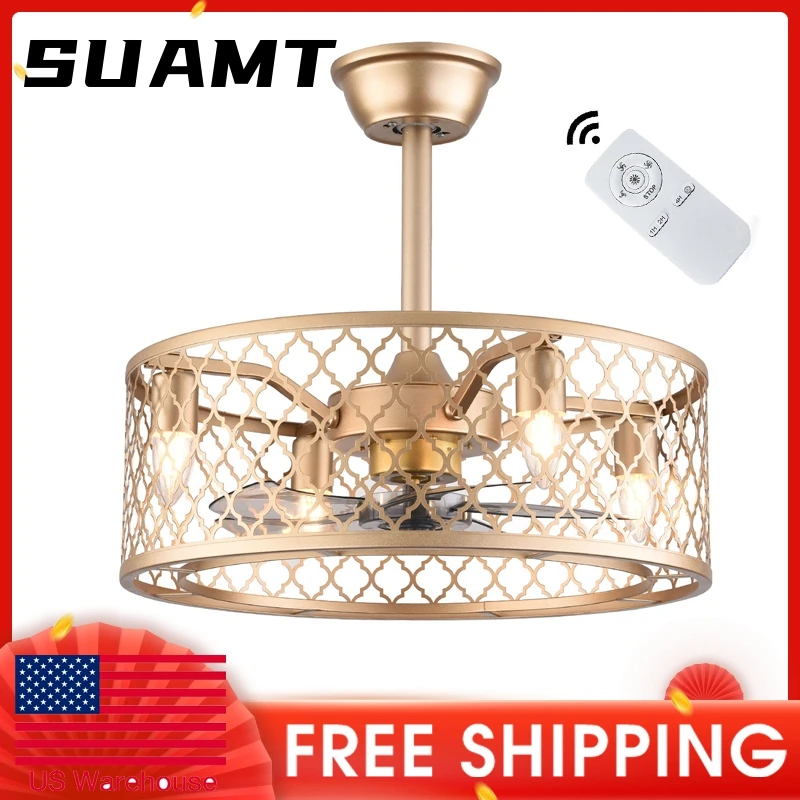 20 inch 50cm Fan Chandelier Dimmable 3 Gear Wind 110V 60W For Living Room Office Vintage Ceiling Fan Light with Remote Control