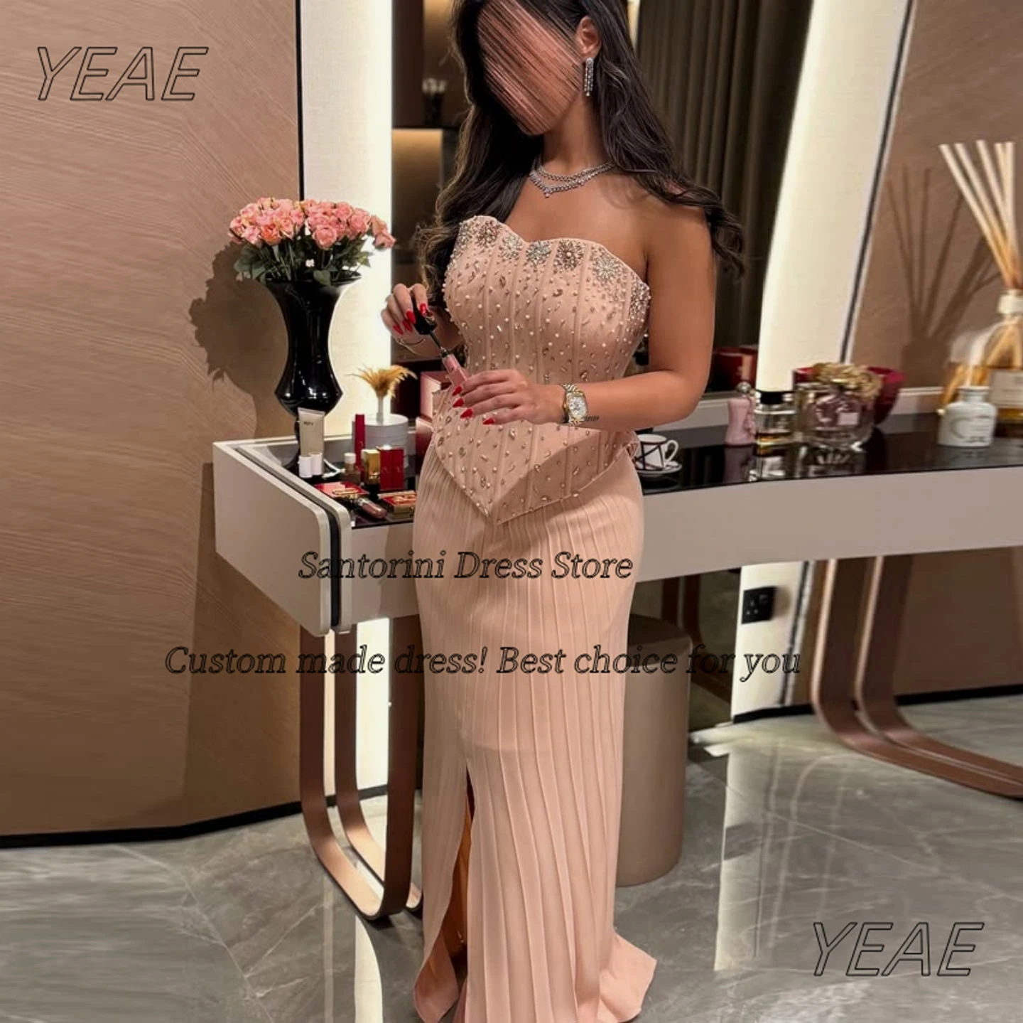 Santorini Sweetheart Prom Dresses Luxury Beaded Evening Dress Front Slit Long Pleats Birthday Party Gowns Customized