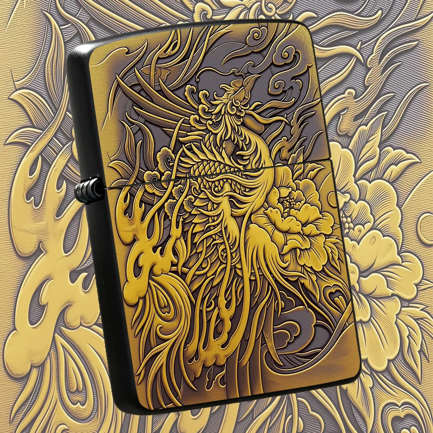 Vintage Embossed Phoenix Peony Lighter, Exquisiteauspicious Pattern Art Craft, Portable Chic Accessory For Daily Use, Gifting, Home Decor, Carrying Traditional Oriental Lucky Symbol For All Scenarios  A Humorous And Interesting Lighter