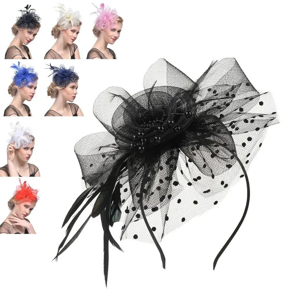

Mesh Flowers Feathers Hat Organza with Hair Clip Fascinators Hat Hair Accessories Mardi Gras Headband Cocktail Wedding