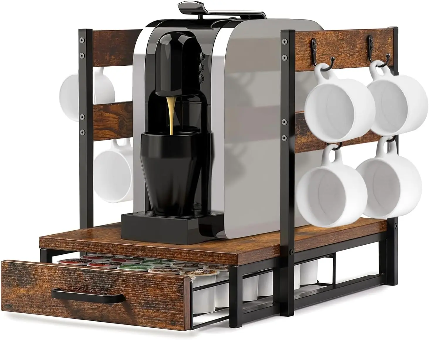 

Держатель для кофейных капсул на 35 штук, совместимый с Keurig, органайзер для столешницы в деревенском стиле, коричневый, с подставкой для чашек