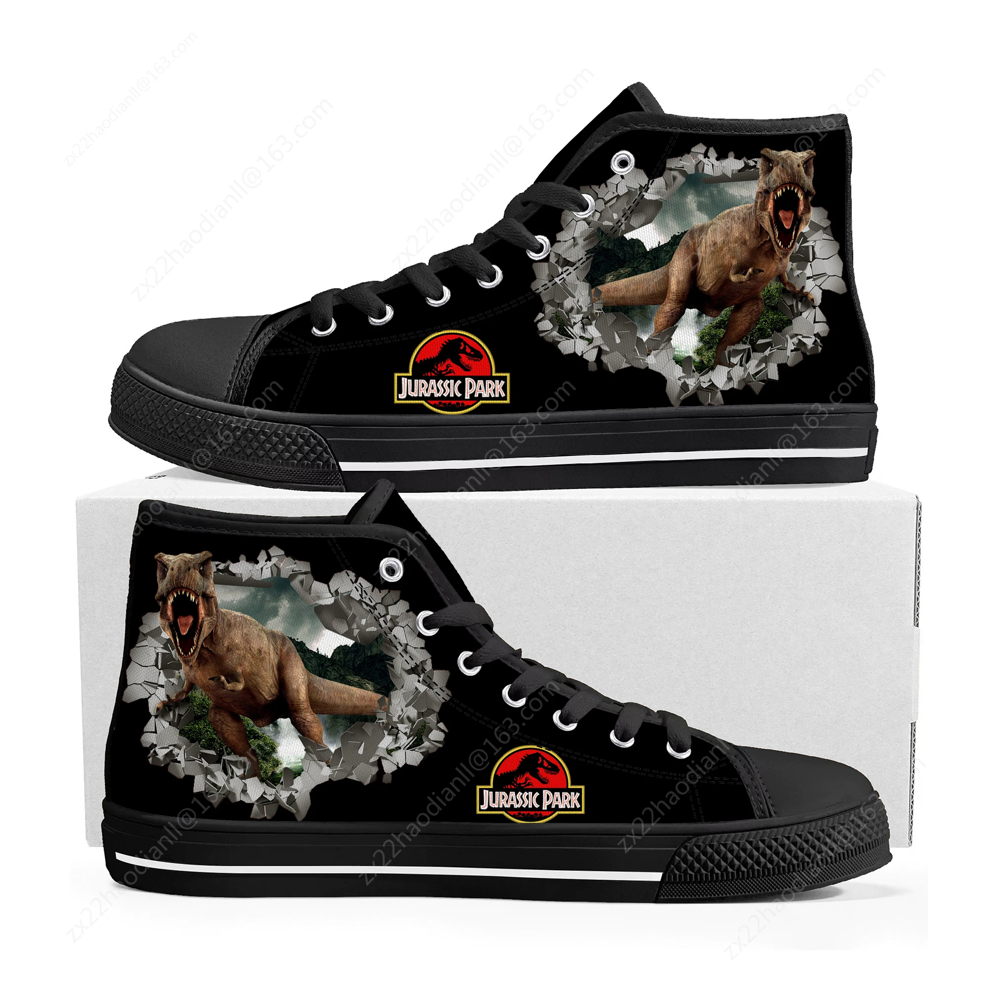 Jurassic Dinosaur World Park High Top Sneakers High Quality Mens Womens Teenager Canvas Sneaker Casual Couple Shoes Custom Shoe