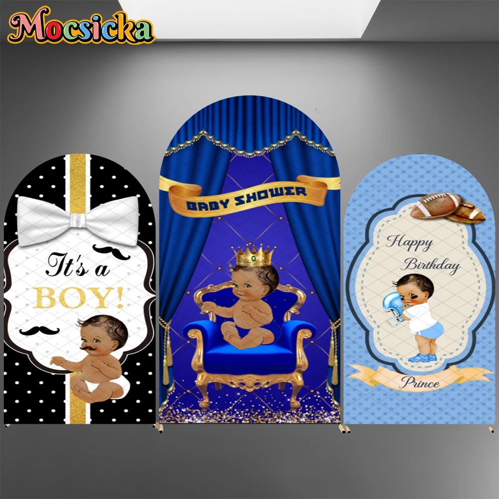 

Mocsicka Baby Shower Boy Arch Covers Backdrops Double-Sided Prince Photo Happy Birthday Party Arched Backgrounds Decor Photocall