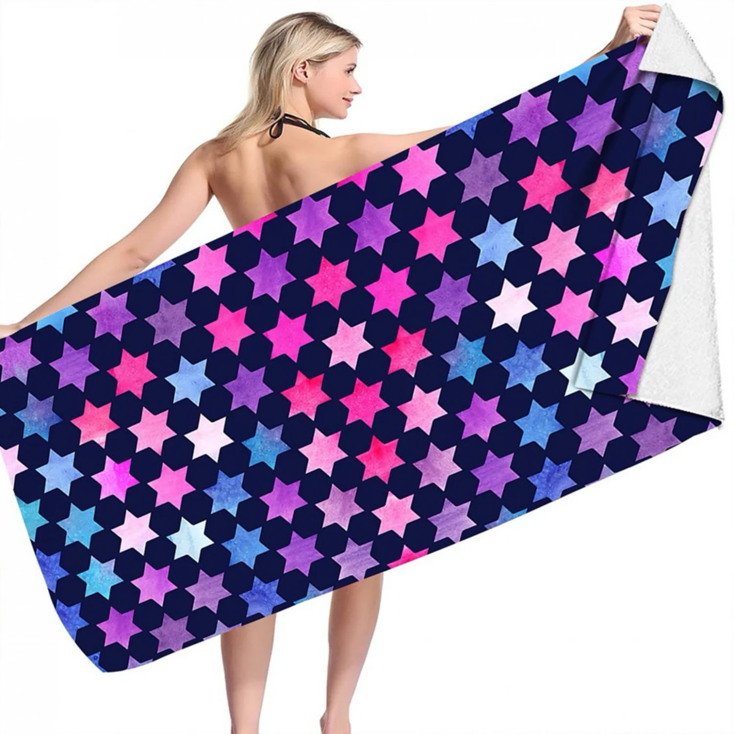 

Color Block Printed Beach Towel - Oversized 30"x60" Microfiber Towel for Kids & Adults - Super Absorbent & Sand Free