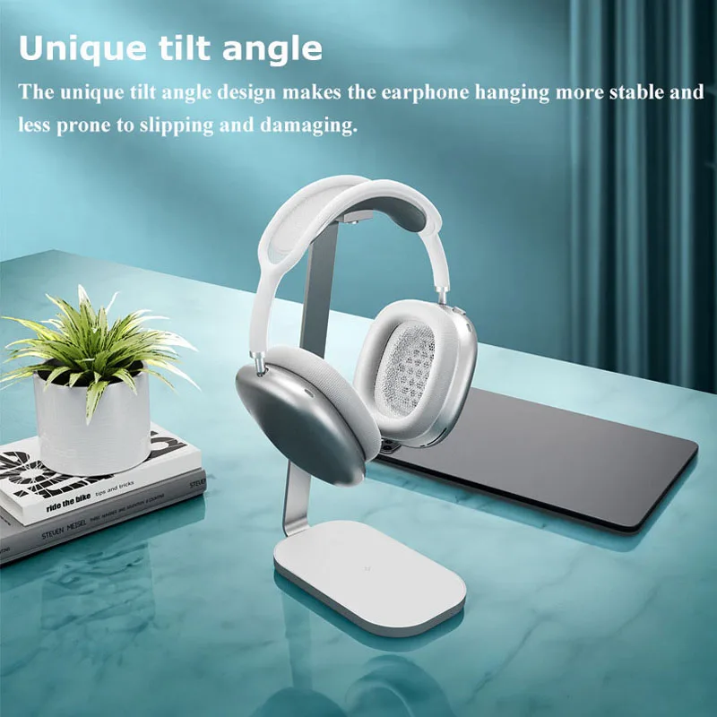 Aluminum Alloy Headphone Stand Desktop 15W Wireless Phone Charging Headset Holder Gaming Earphone Display Shelf Anti-slip Base