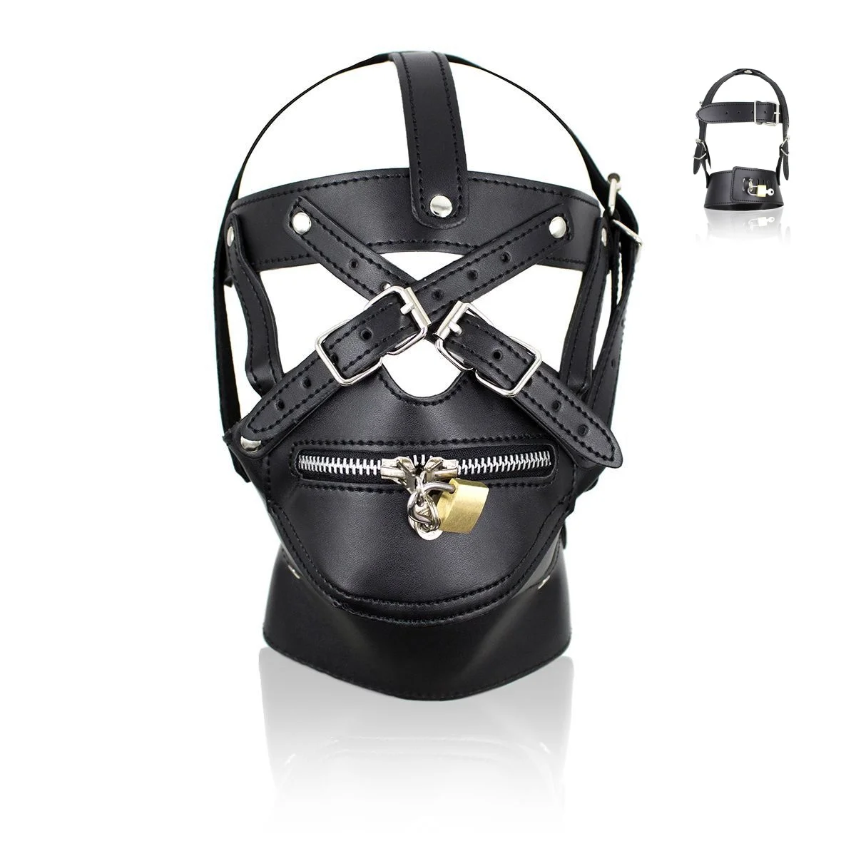 Fetish Sex Mask Bdsm Bondage Sexy Headgear Hood Zipple Open Mouth Leather Restraint Hood Mask Sex Toys for Couples Adult Games