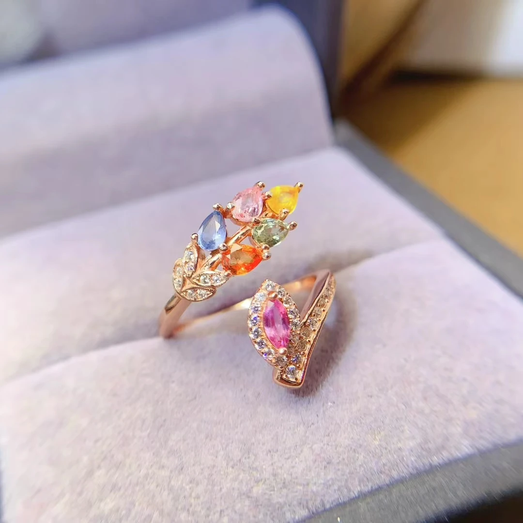 

KJJEAXCMY Natural Colored Sapphire Ring S925 Silver Inlaid Simple Jewelry Palace Fashion Design Women's Support testing