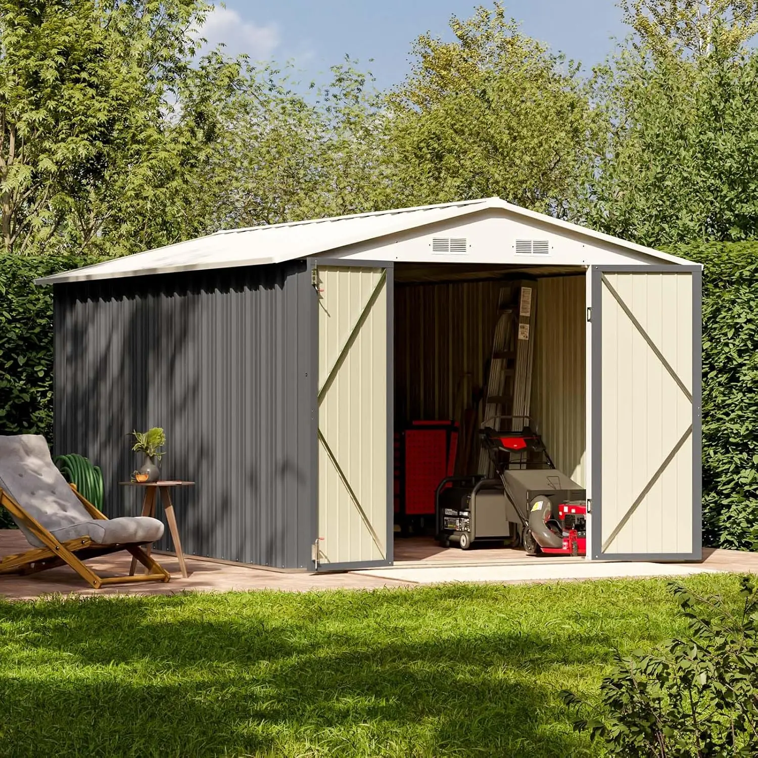 8 x 12 FT Metal Storage Shed for Outdoor Steel Yard Shed with Design of Lockable Doors Outside Use Grey