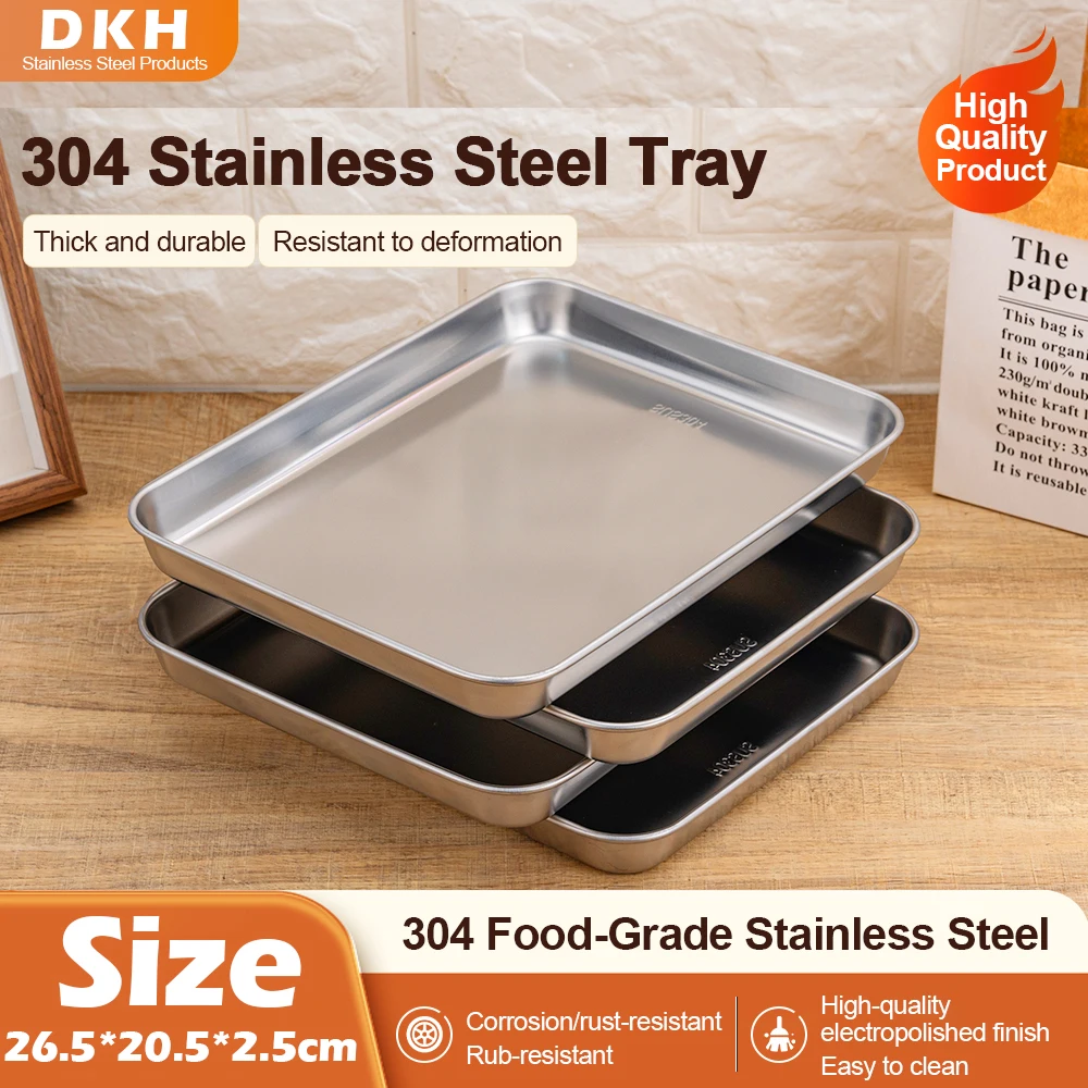 MTM 4PCS 304 Stainless Steel Rectangular Plates Multipurpose Kitchen Trays for Barbecue Buffet Steaming Food Serving and Storage