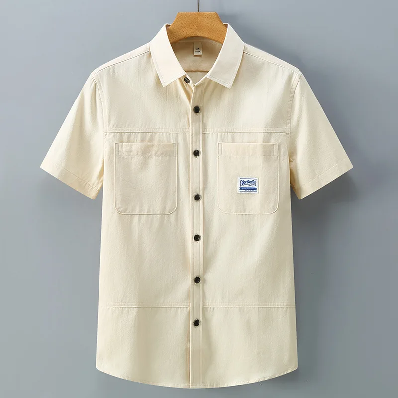 

Мужская летняя американская ретро текстурированная лоскутная рабочая одежда с несколькими карманами, рубашка, мужская свободная повседневная блузка с коротким рукавом, тканевая куртка