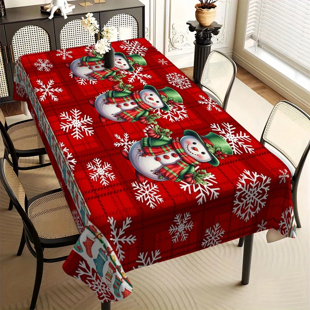 Christmas Snowman Themed Rectangle Tablecloth Party Decor Xmas Waterproof Tablecover Dining Table Decor Navidad Decorations 2025