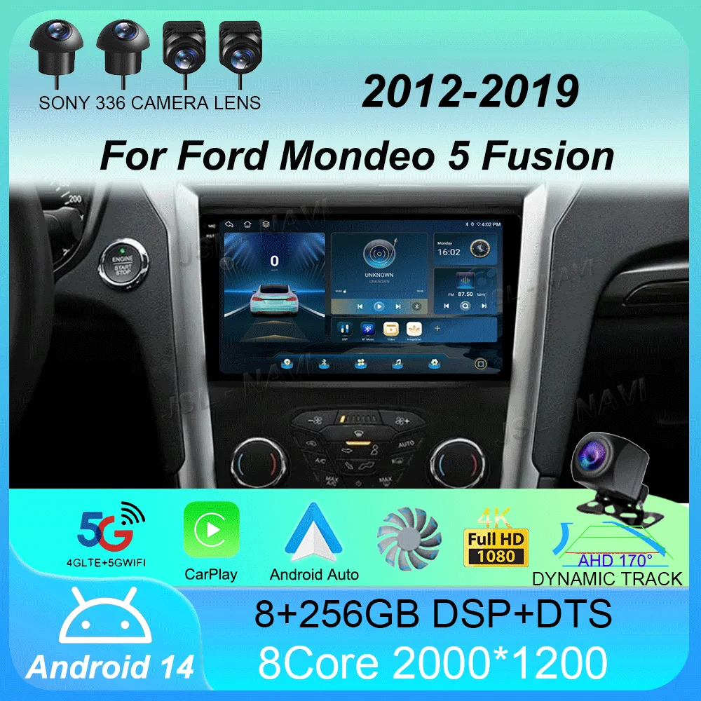 Autoradio Android 14 Carplay Auto 4G WIFI GPS Voor Ford Mondeo 5 Fusion 2012-2019 Multimedia Speler video Stereo Head Unit 2din