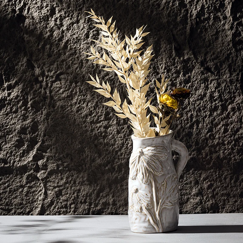 New Wabi-Sabi High-End Vintage Ceramic Hydroponic Flower Vase Sophisticated French Decors Minimalist