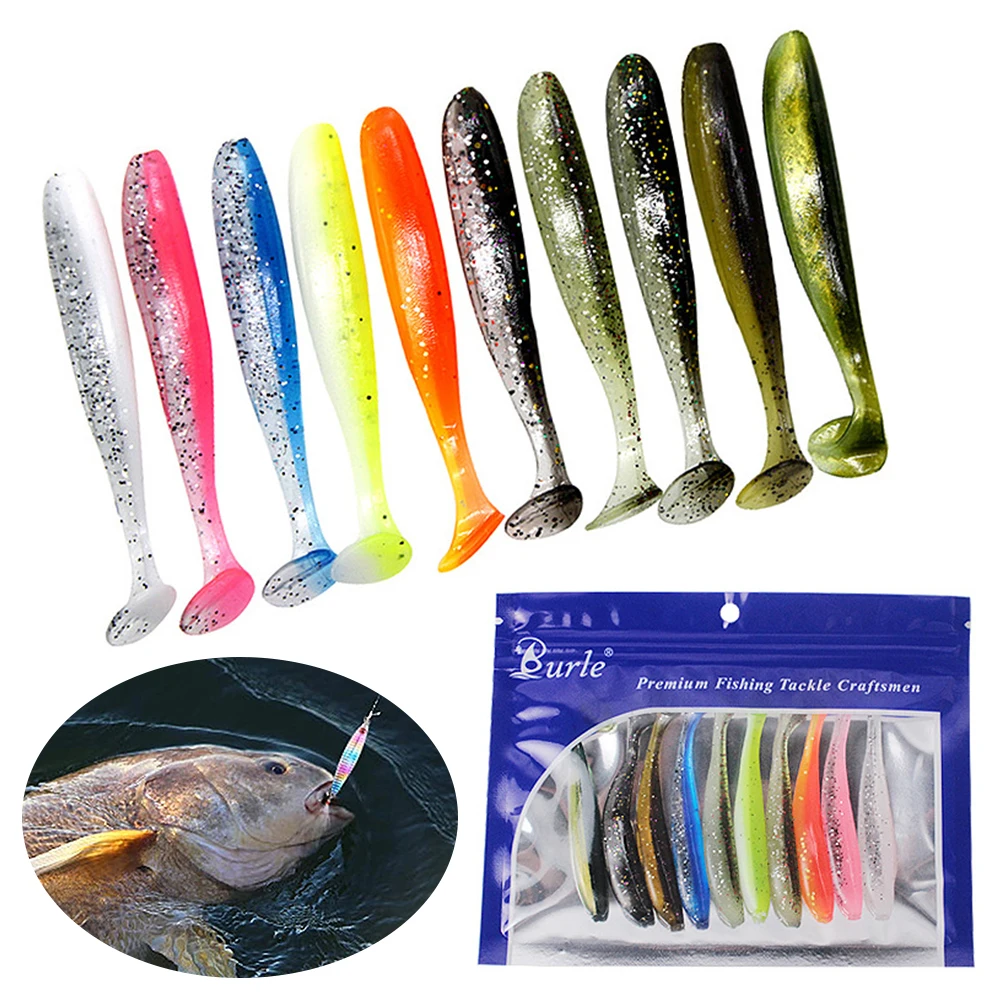 

10Pcs 9cm Fishing Lures Plastic T Tail Worm Soft Bait Fishing Soft Lure for Bass Trout Freshwater Saltwater