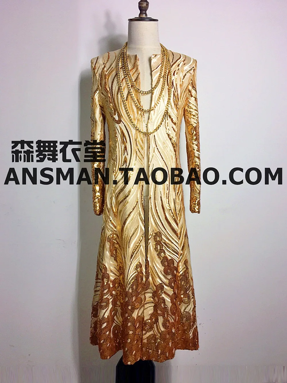 2026 New Men's Slim Jackets Dj Singer Golden Color Embroidery Long Umbrella Coats Male Plus Size Windbreaker Costumes Clothing