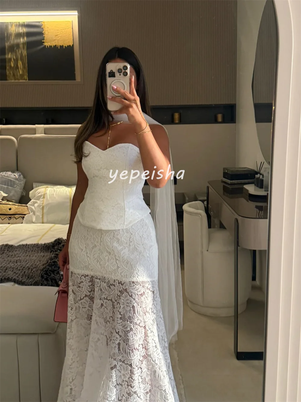Abiti midi senza spalline a sirena in pizzo con pieghe abbinate sexy personalizzati Abiti per occasioni su misura Taglie disponibili Casual di alta qualità