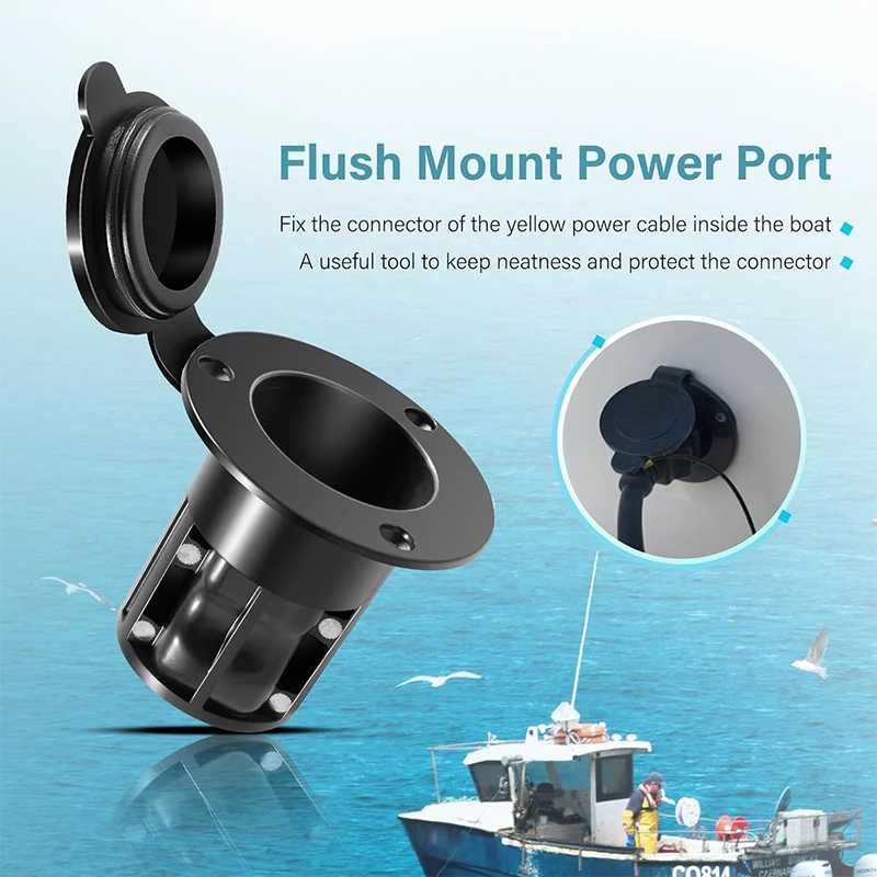 1903012 Flush Mount Power Port Hide Exposed Wires from Boat Deck, Replacement for Cannon Flush Mount Power Port, Black