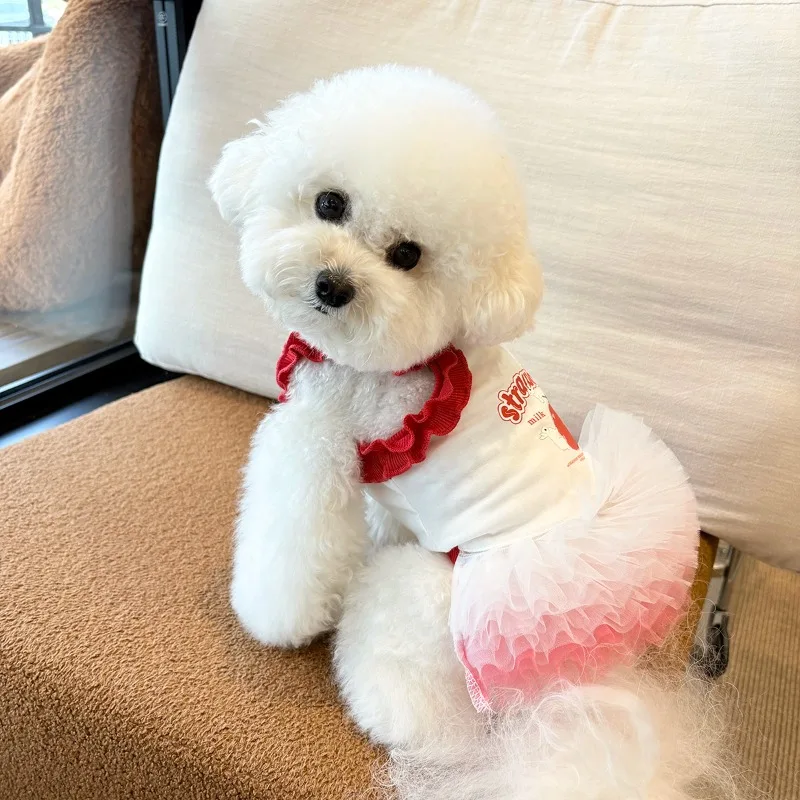 

Cherry Pet Strawberry Mesh Princess Dress Summer Vest Cat Clothes Strap Skirt Small Dog Puff Skirt Dog Dresses for Small Dogs