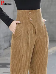 Spring Fall High Waist Corduroy Harem Pants Korean Fashion Womens Pencil Pantalones Vintage Baggy Moms Spodnie Casual Trousers