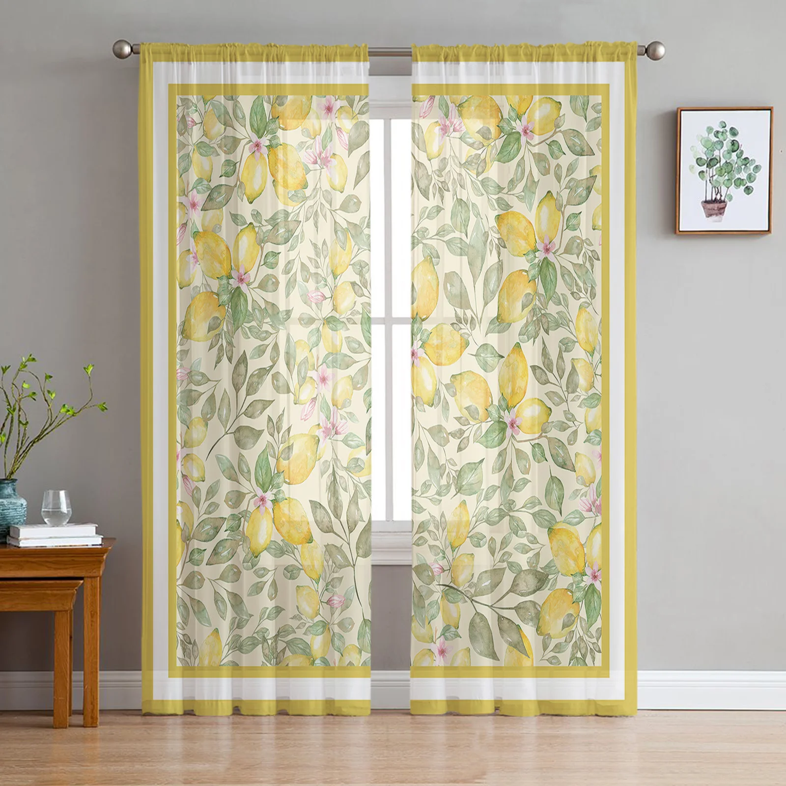 Watercolor Lemon Fruit Sheer Curtains for Living Room Decoration Window Curtains for Kitchen Tulle Voile Organza Curtains