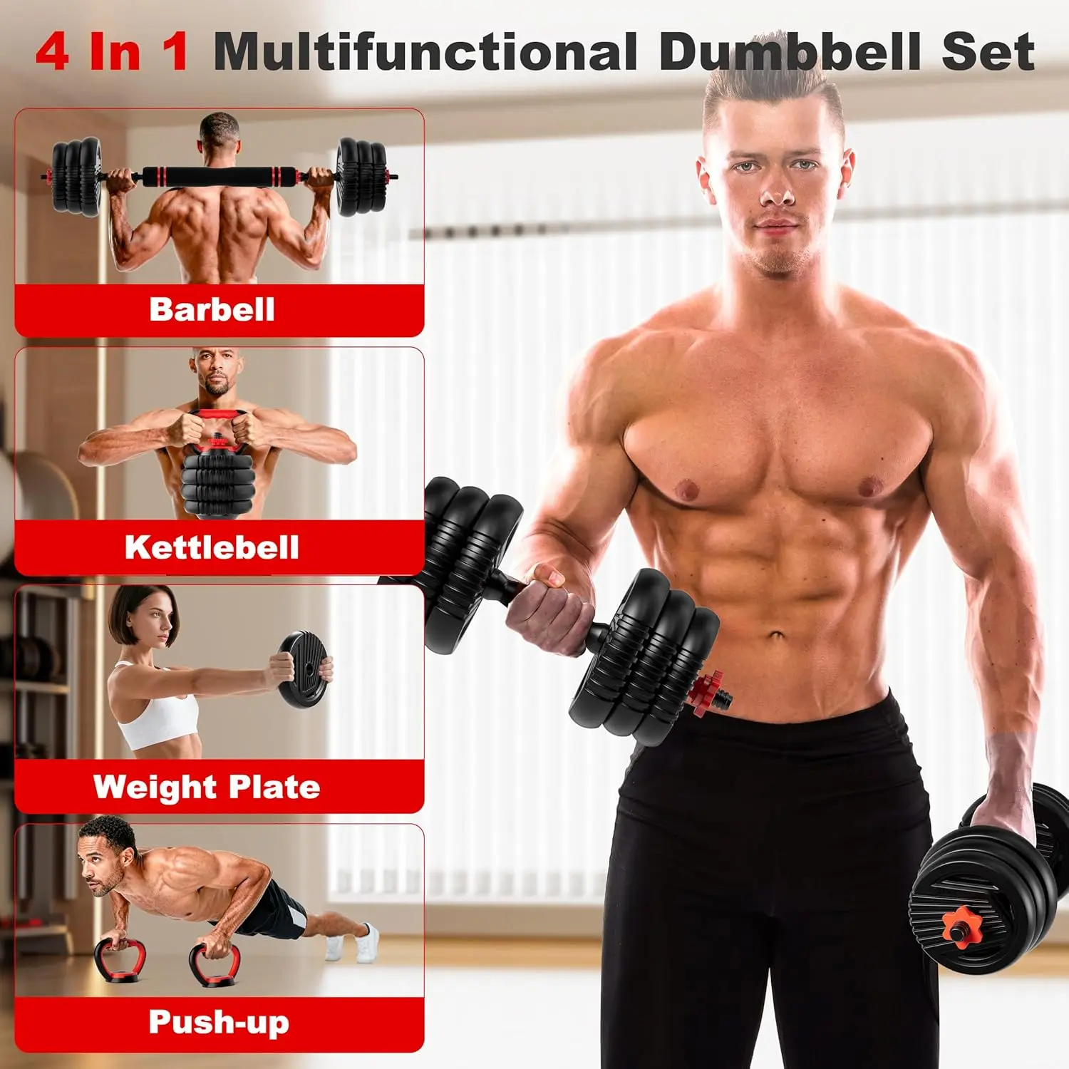 Home Gym Fitness Exercises, Metal Material, 5 - in - 1 Function, Free Weight Set with Connector for Men and Women