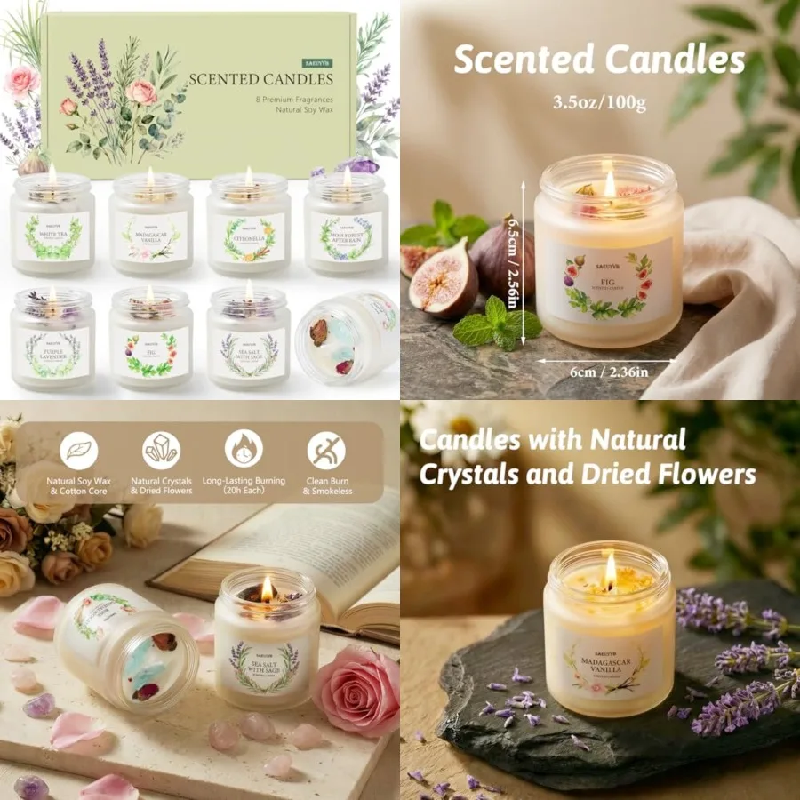 

8 Pack Scented Candles for Home28oz Crystal Soy Candles-200 Hour Long Lasting Aromatherapy Candle Sets for Women Gift Perfect f
